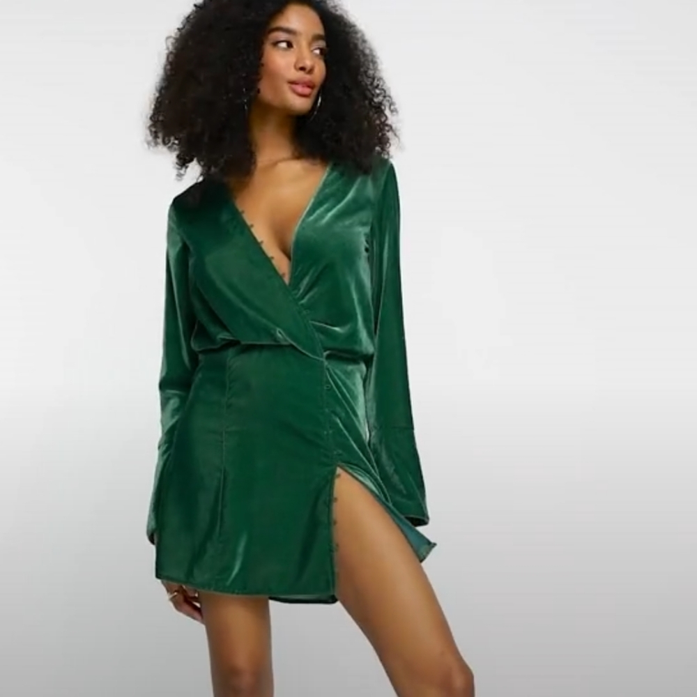 ASOS velvet green mini dress